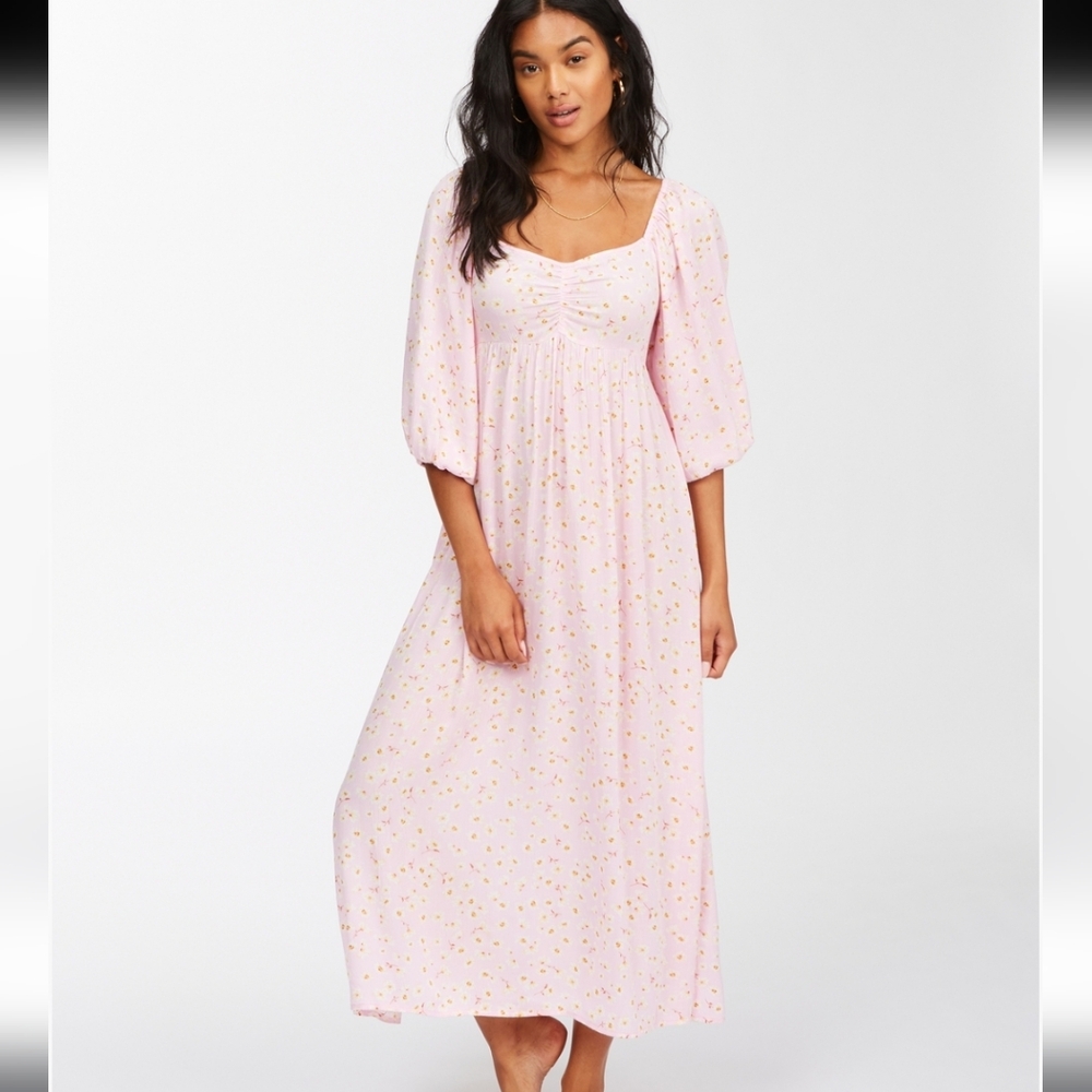 Billabong Swept Away Pink Lady Midi Dress NWT